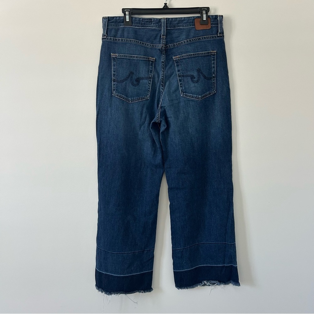 AG Adriano Goldschmied The Etta High Rise Crop Two Tone Raw Hem Wide Leg 32 Blue - Picture 5 of 10
